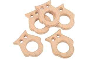 HETHLIF Baby Wooden Teether Sturdy Owl DIY Jewelry Accessories for Newborns Beech 5Pcs Set