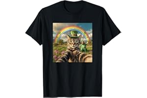 THREADROCK St Patrick's Day Cat Selfie With Leprechaun Funny Photo T-Shirt