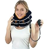 DIIKEN Cervical Neck Traction Device for Home Use Pain Relief,Neck Stretcher,Inflatable Support Neck Brace Adjustable,Neck Stress Relief&Relaxation Metal Valve TPU Liner with Air-Tightness(Blue)