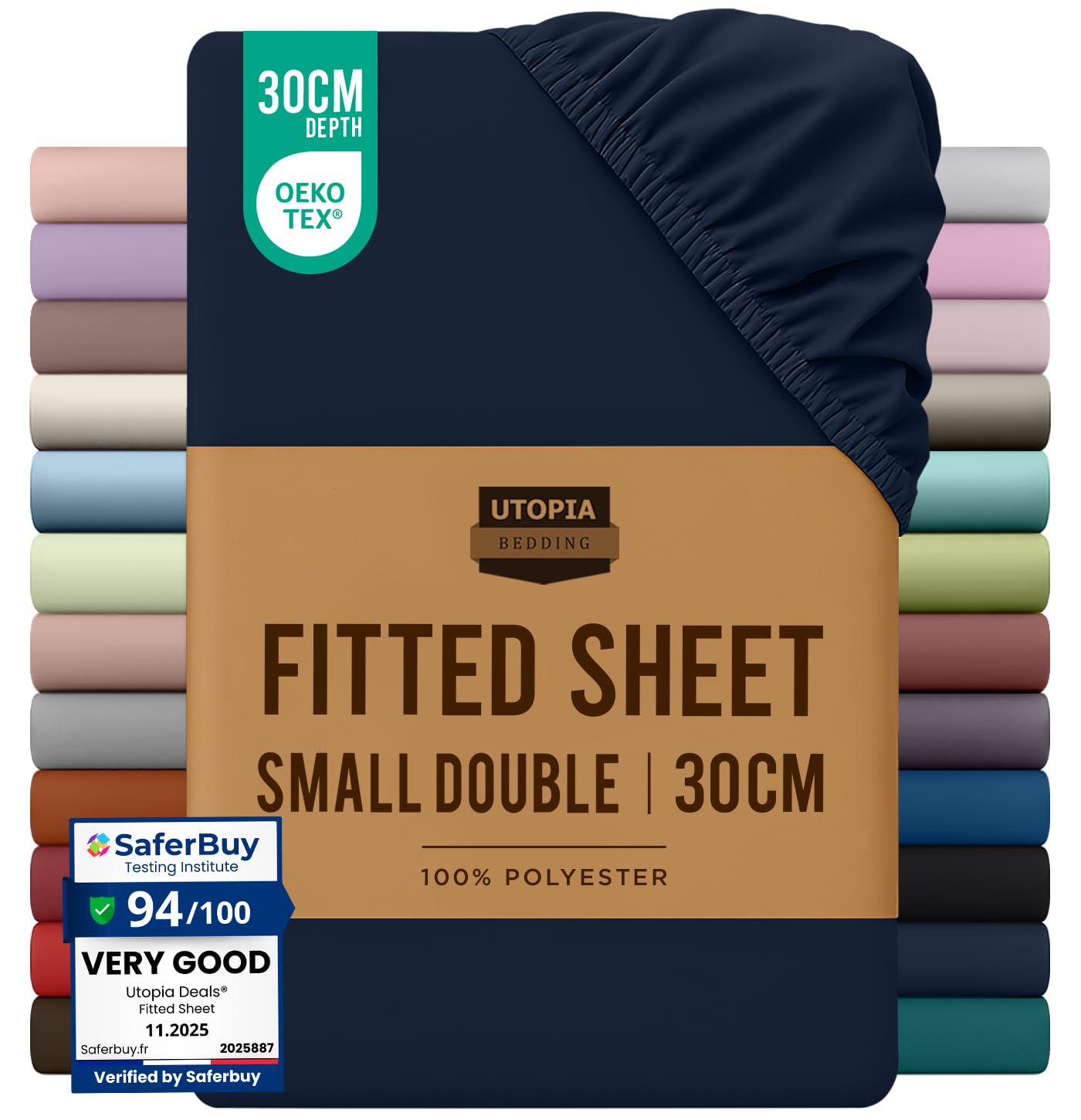 Utopia Bedding Fitted Sheet Small Double / 4ft, Navy - Deep Pocket 12 inch (30 cm) - Easy Care - OEKO-TEX Certified - Soft Brushed Microfibre Fabric - Shrinkage and Fade Resistant - Bottom Sheet — image 1