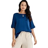 Women's Silk T-Shirt Loose Fit Tee: Summer Casual Short Sleeve Round Neck Tshirts Beach Outfits Cute Tops