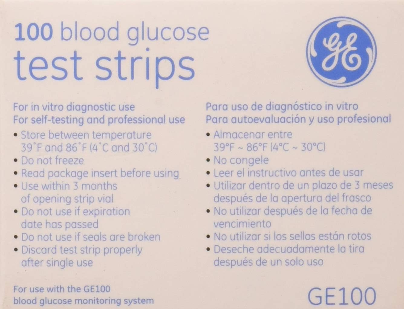 GA/Bionime GE100 Diabetic Test Strips, 100 Count: Health & Personal Care