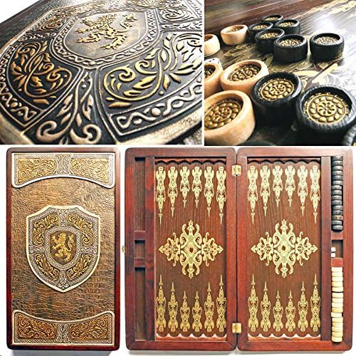 21" Noble Duke Luxury Backgammon Board Game Set. Leather Pieces. Tournament Board