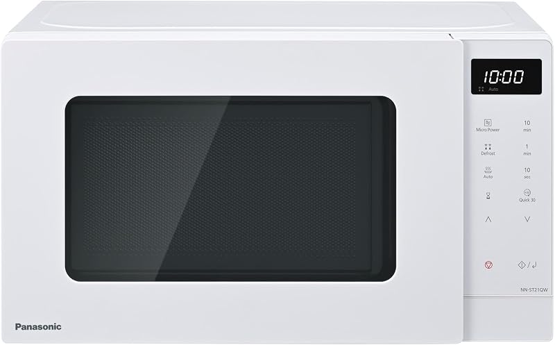 NN-ST21QWEPG Solo Forno a Microonde 20L con Piatto in Vetro, 800W, Scongelamento Automatico, 11 Programmi Automatici, Display LED, 5 Impostazioni di Potenza, Timer Digitale, Bianco