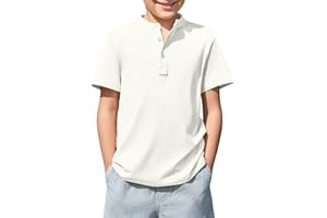 Haloumoning Boys Short Sleeve Henley Shirt Kids Casual Button Front Summer T-Shirts Tops Tees 5-14 Years