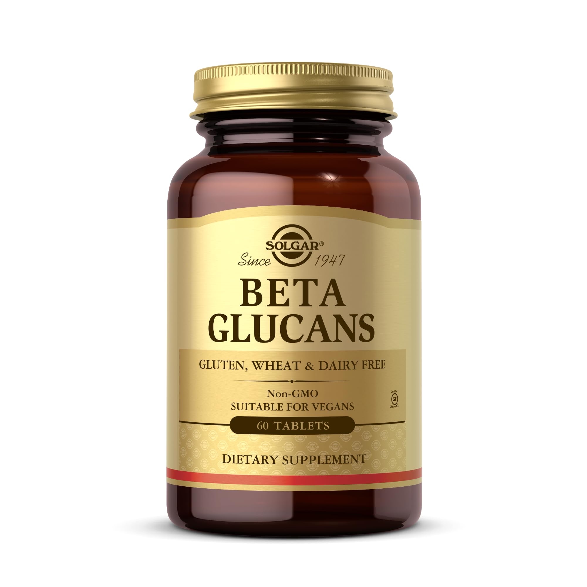 Solgar Beta 1,3 Glucans Tablets - Pack of 60 - Supports Daily Wellbeing - for Cholesterol and Cardiovascular Health - Vegan and Gluten Free, Gold