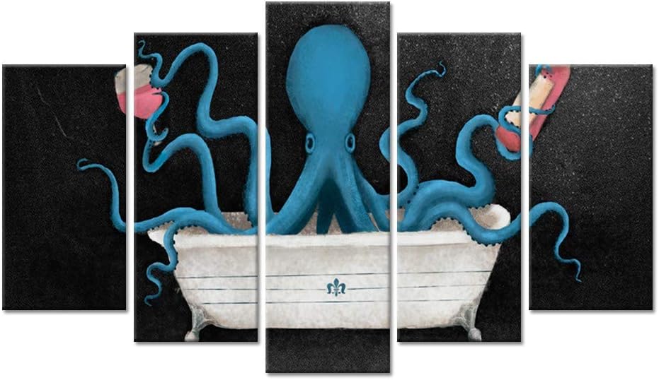 Amazon Com Zingarts 5 Pieces Canvas Wall Art Blue Octopus On Black Background Marine Life Picture Giclee Print Gallery Wrap For Bathroom Home Decor Ready To Hang Posters Prints
