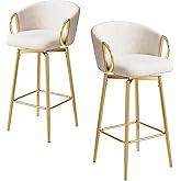 Counter Height Bar Stools Set of 2, 360° Swivel Counter Stools, Upholstered Velvet Barstools with Back and Footrest for Kitch