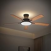 TALOYA 52'' Ceiling Fans with Lights and Remote, Low Profile, Night Light | Powerful Airflow, Quiet, Reversible DC Motor, Dimmable, 3CCT, Flush Mount Ceiling Fan for Bedroom Living Room Outdoor, Black
