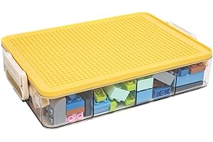 WMM Toys Storage Organizer Bins for Lego, Stackable Toys Organizer, Lego Building Block Storage, Toy Storage Box with 24 Palace Grids, Plastic Stackable Organizer Bins (Yellow 1layer)