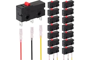 MKBKLLJY 15Pcs Mini Micro Limit Switch 5A 125 250V AC SPDT 1NO 1NC Momentary Switch Snap Action Button Type 3 Pins with 45Pcs Terminal Wires