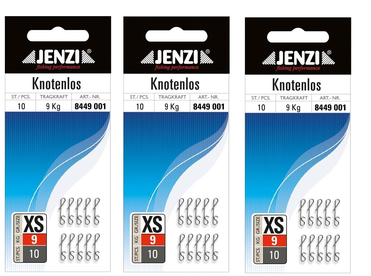Jenzi Knotless Cord Connectors 9 kg, 12 kg, 34 kg, 46 kg or 55 kg (Pack of 3 Packs of 10) by Jenzi + Free Petri Heil! Sticker (9 kg)