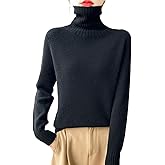 100% Merino Wool Sweaters for Women's Fall Winter Knitted Thick Pullover Long Sleeves Warm Turtleneck Simple(WQ708)