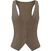 V VOCNI Suit Vest for Women Waistcoat Vintage Steampunk Dressy Casual Racerback Vest Jacket