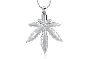 Imrsanl Marijuana Leaf Urn Necklace for Ashes for Men Women Adults Stainless Steel Maple Leaf Cremation Jewelry Urn Pendant Ashes Holder Memorial Locket