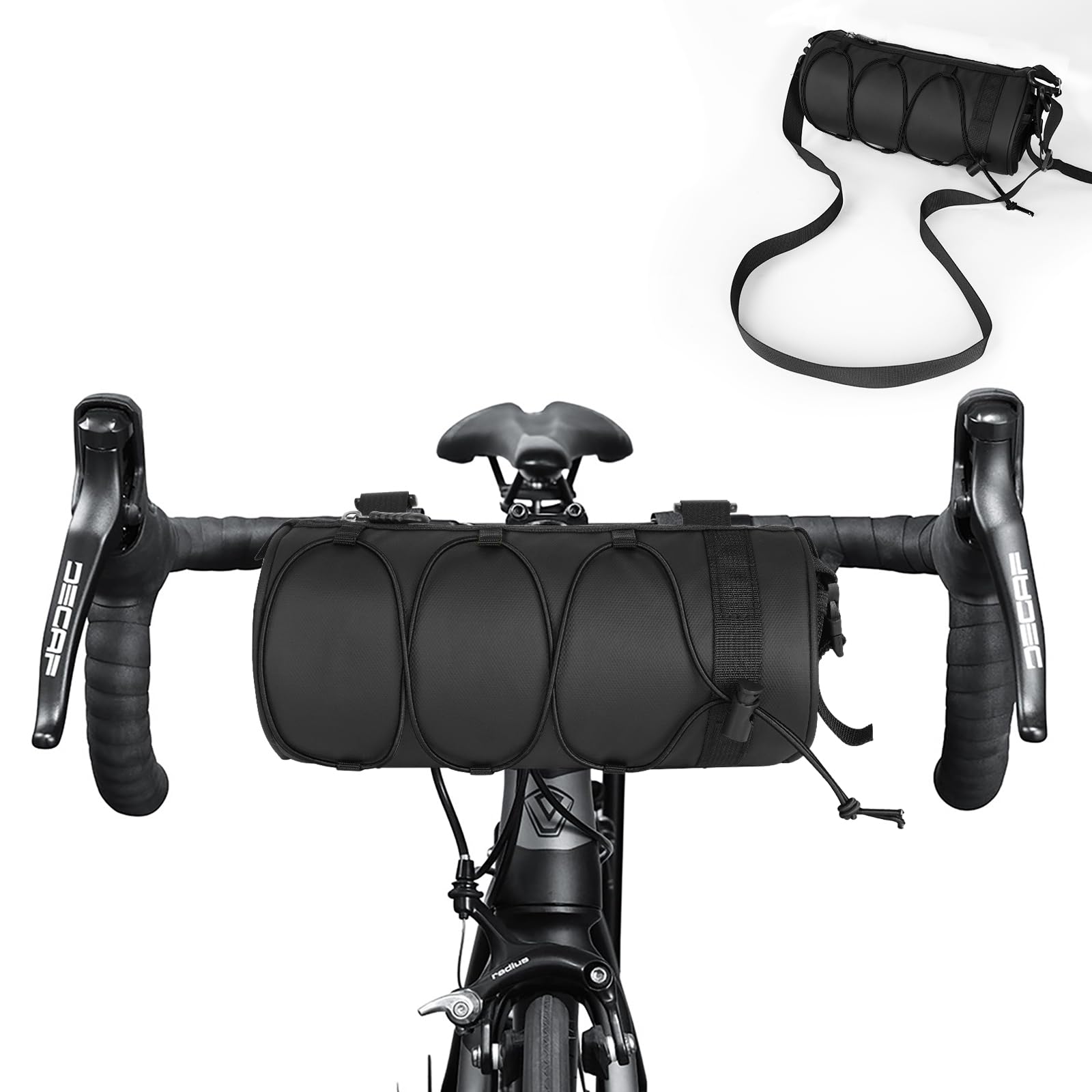 flintronic Waterproof Bike Handlebar Bag, Large Capacity Cycling Frame Bag With Shoulder Strap, Front Top Tube Storage Roll for MTB Mountain and Road Bike - Black