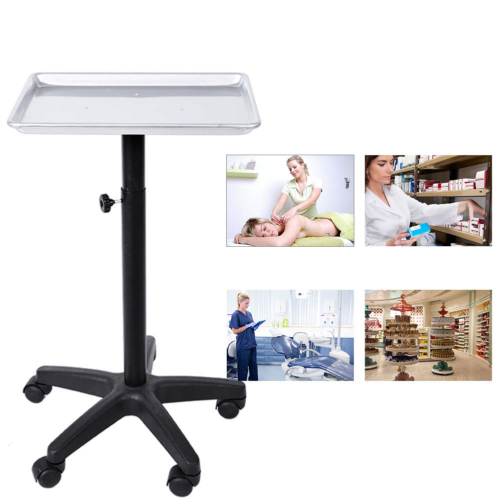 Salon Instrument Tray, Height Adjustable Hairdressing Trolley Cart Aluminium Service Tray with Rolling Wheel for Salon Tattoo Spa Beauty Tool storage: Beauty