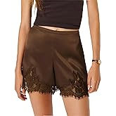 Lace Trim Satin Shorts for Womenn Y2k Silky French Knickers Coquette Boxer Shorts Half Slip Lounge Pajama Bottoms