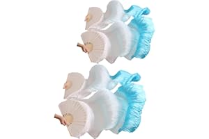 WXHVLTT 2 Pairs Silk Belly Dance Fans, Faux Silk Belly Dance Fan Veils,Silk Fans for Dancing Performances Long Belly Dance Silk Fan