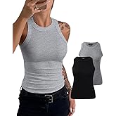 CHICME Womens 2 Piece Sleeveless Tank Tops Summer Casual Basic Ribbed Fitted Thick Strap Racerback Top