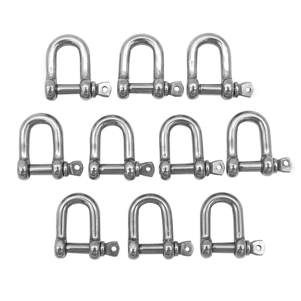 POFET 10Pcs M4 316 Stainless Steel D Ring Shackle Lock,Shackle Chain Buckle Lifting Shackle,for Heavy Duty Construction Marine Shackles,Vehicle Recovery, Hauling