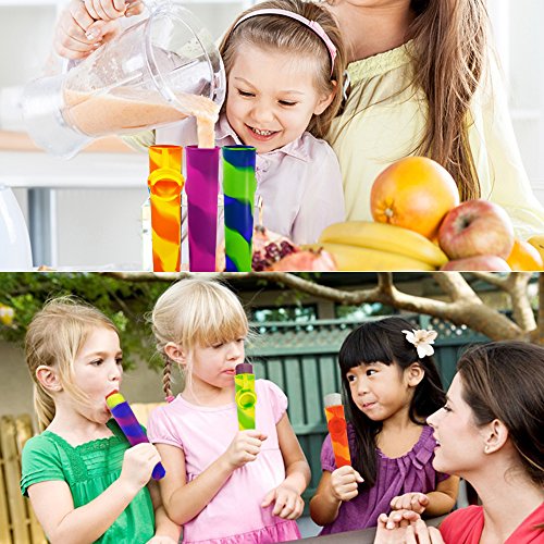 Silicone Ice Pop Molds Set of 6, maxin Mold Colored Rainbow Swirl Ice Popsicle Mold Maker with Attached Lids. (Asorted Color)