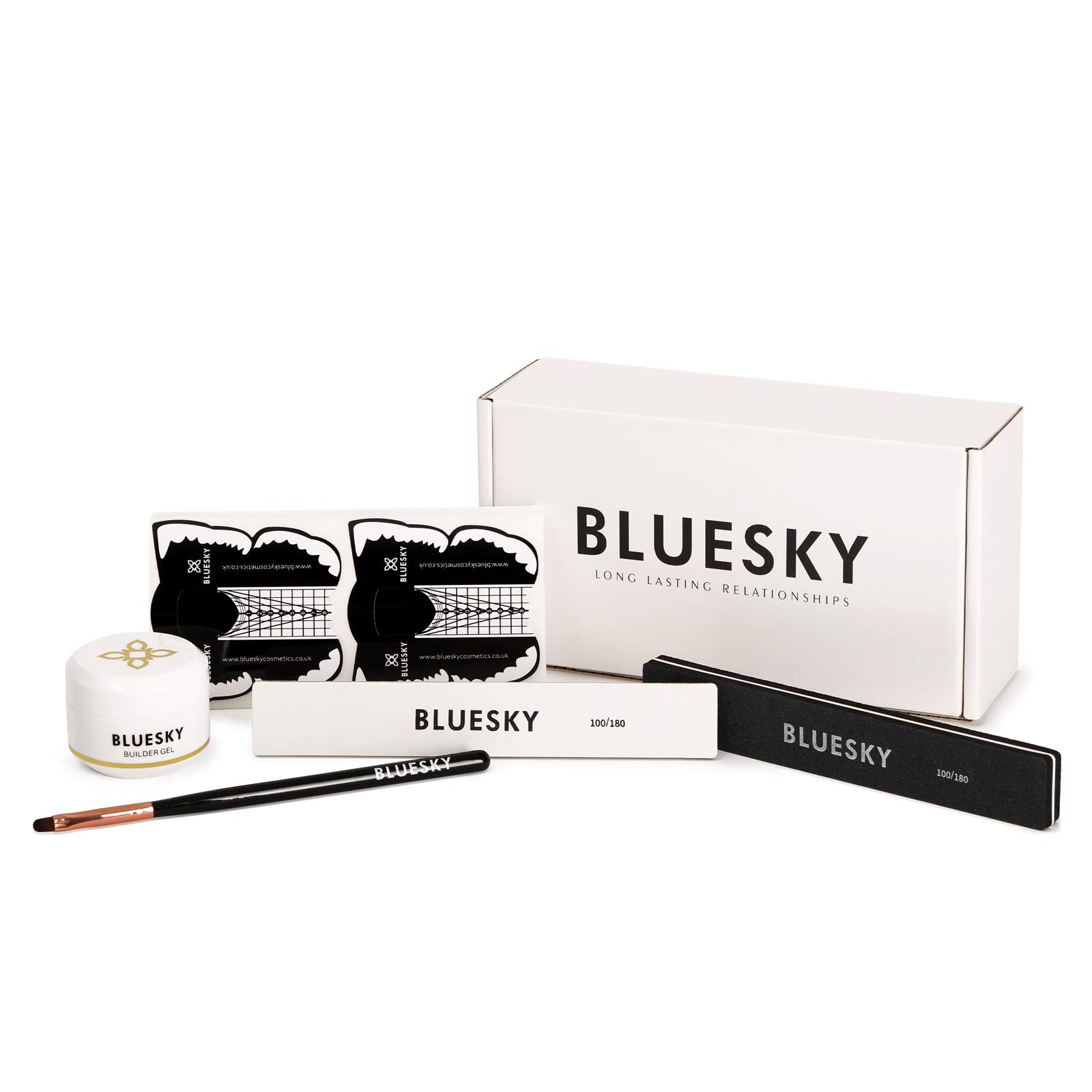 Bluesky Builder Gel Nail Extension Kit, White – 30ml, Perfect for Beginners and Salon Professionals. Contains: Builder Gel 30ml, 50 Nail Form Stickers, Nail File, Nail Buffer, Nail Extension Brush