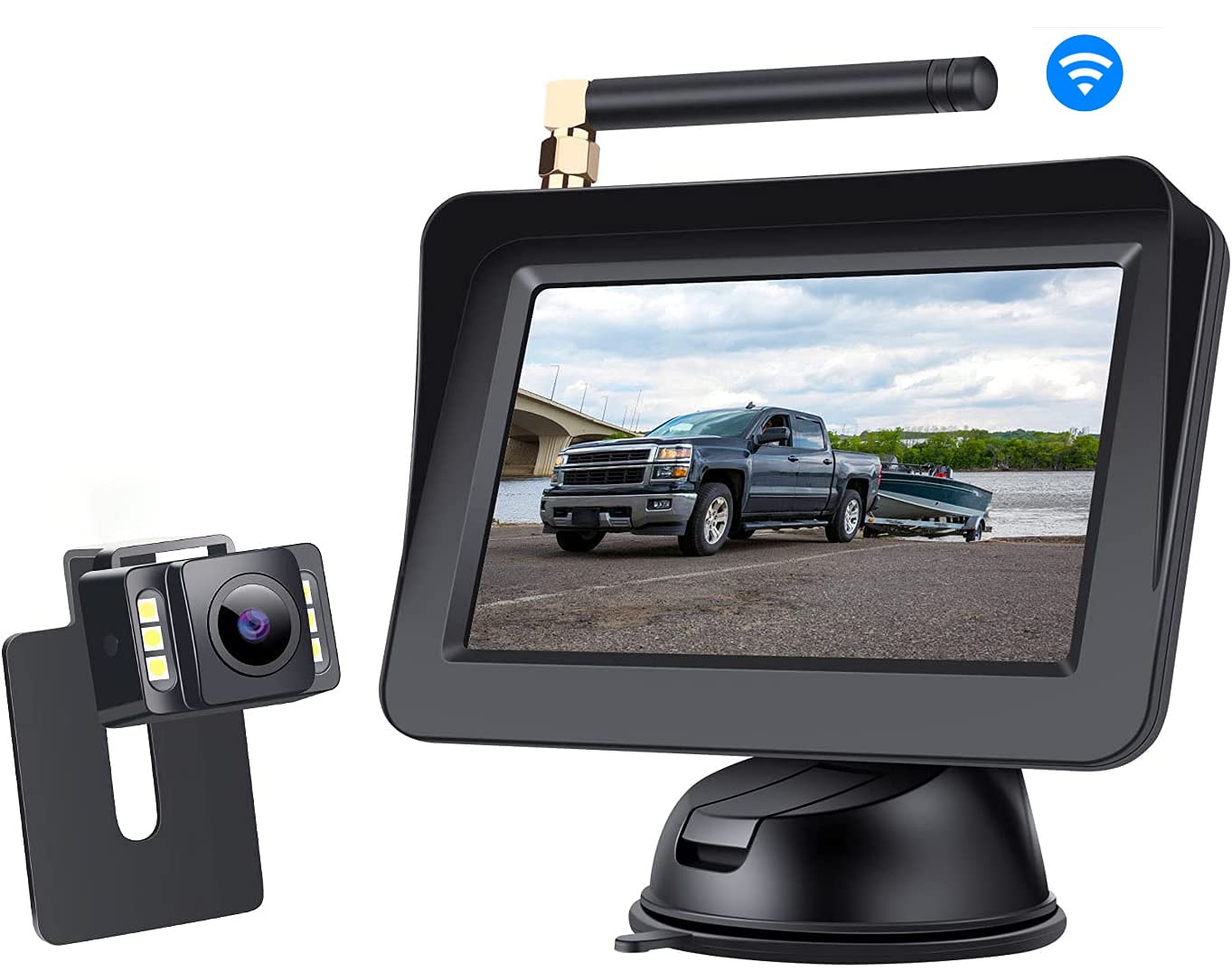 OBEST Wireless Reversing Camera Kit, Easy Installation 4.3" HD Car Monitor Waterproof Rear View Camera Night Vision Wide Angel Camera, Suitable for Cars, Trucks, Vans, SUVs (1)