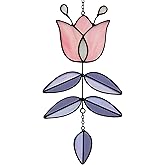 MintyWiz Pink Tulip Stained Glass Suncatcher, Folk Flower Stained Glass Window Hanging Sun Catcher, Healing Boho Decor, Handmade Flower Gifts for Indoor Window, 9.4" x 4.7"