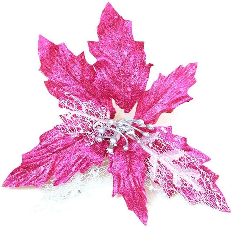 Taylor Kelsen 7 Inches Christmas Glitter Poinsettia Artificial Flowers XMAS Tree Gold Bow Clip for Christmas Wedding Holiday Decorations (Rose)