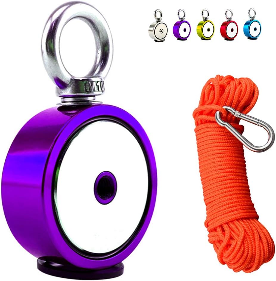 Fishing Magnets (Double-Sided Magnetic) Round Neodymium Magnet with Eyebolt,Ultra Strong Neodymium Magnet,Magnetic Hooks for Magnet Fishing and Retrieving in River(48MM),Purple