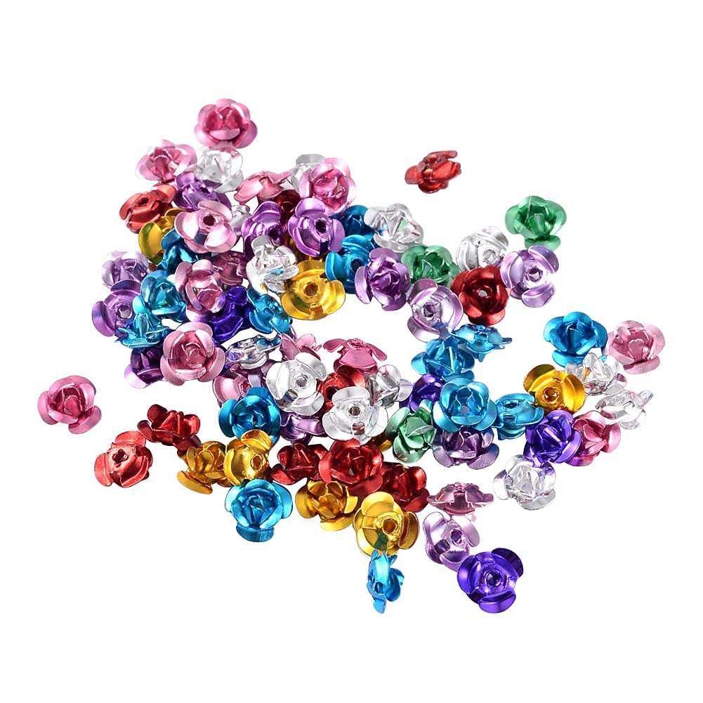 Beadthoven 920-950pcs 12mm Aluminum Rose Flower Beads Tiny 3D Metal Floral Spacer Beads Dark Red for Jewelry Necklaces Bracelets Earrings Making, Random Color