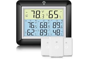Urageuxy Wireless Indoor Outdoor Thermometer Hygrometer, Digital Temperature and Humidity Monitor with 328ft Range Remote Sensor for Home, Greenhouse, Bedroom, Kitchen, Refrigerator, Black