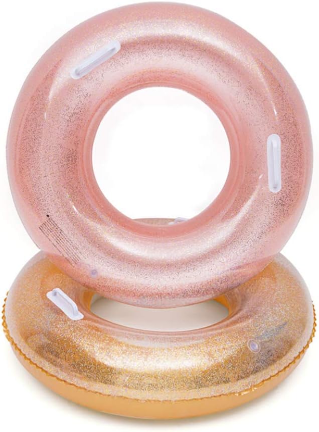 Xiton 2Pcs Swimming Ring PVC Round Inflatable Swim Ring with Handle Thicken Adult Lifebuoy Pool Party Toys