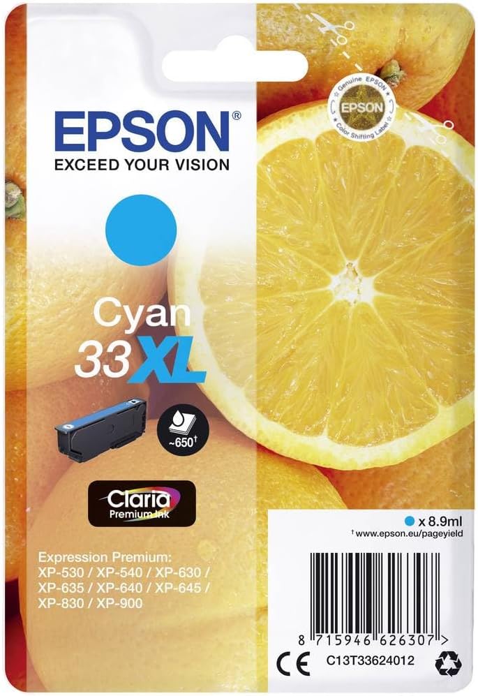 Epson 33XL Cyan Orange High Yield Genuine Claria Ink