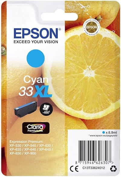 Epson 33XL Cyan Orange High Yield Genuine Claria Ink