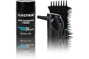 SURETHIK Hair Building Fibers, 15G, with BONUS Pump Applicator, Hairline Comb and 3 Nozzles, Hair and Hairline Filler Kit For Men and Woman (Dark Brown)