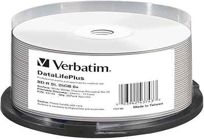 Verbatim BD-R Blank Blu-ray Discs 25GB 6x Printable 25 Pack Spindle