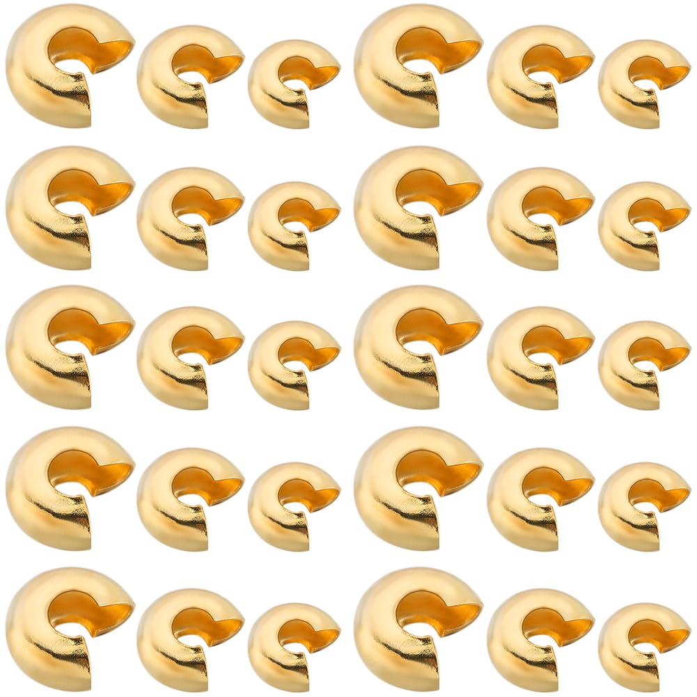 SOFPLATE 1 Box 600Pcs 3.2mm 4mm 5mm Crimp Bead Knot Covers Gold Crimp Bead capss Half Round Open Crimping End Tip Brass Crimper Spacer Beads Findings for jewellery Making Supplies DIY Bracelets Crafts