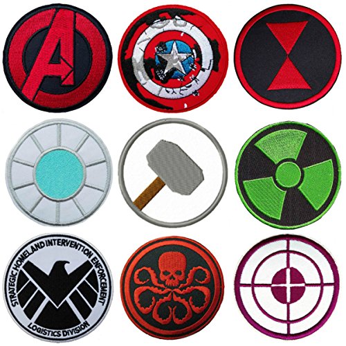 Marvel Comics Superhero Avenger Logo's (Assorted 9 Set) Embroidered 3" Iron or Sew-On Patch
