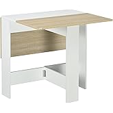 HOMCOM Folding Drop Leaf Dining Table for 2-4 People, Space Saving Kitchen Table for Small Spaces, White and Oak