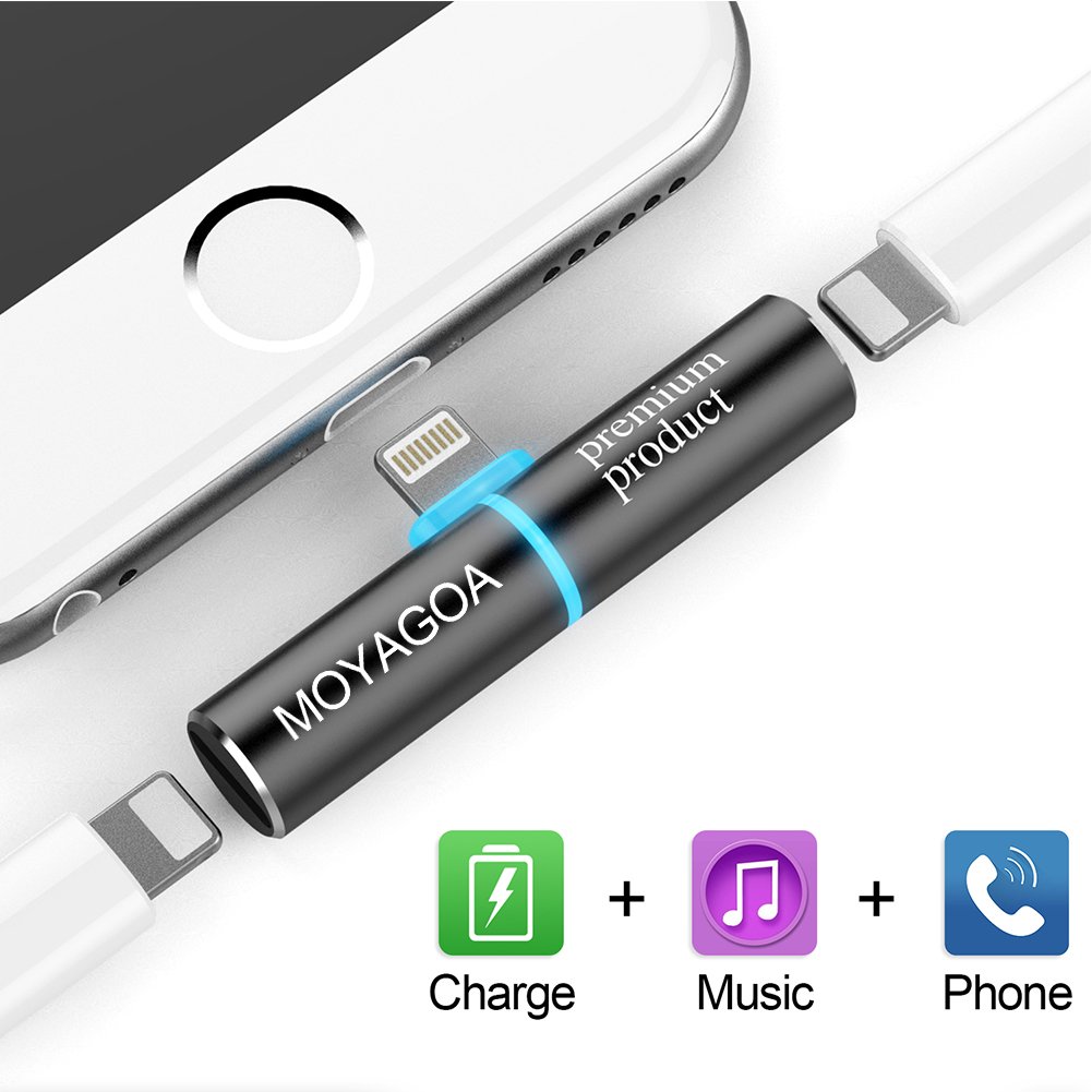 Lightning Headphone Adapter iPhone dongle - Listening to Music + Charging at the same time. Supports IOS11. iPhone7, 7 Plus, 8, X. Operates perfectly for your device. Comes with a bright metal case. M