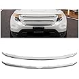 HECASA Upper+Lower Grill Trim Compatible with 2011-2015 Ford Explorer Silvery Front Grille Trim Replacement for BB5Z-8200-AA BB5Z-8200-BA FO1216107 FO1217105 Plastic (ABS）