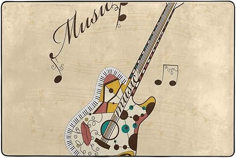 Amazon Guvicinir 洗えるラグ 抗菌 ラグマット 複数のスタイル 滑り止め付 カーペット 1年中使えるタイプ リビングルーム 抽象的なファンキーなギター楽器メロディー音符手書き 長方形 絨毯 90 60cm ラグ カーペット オンライン通販