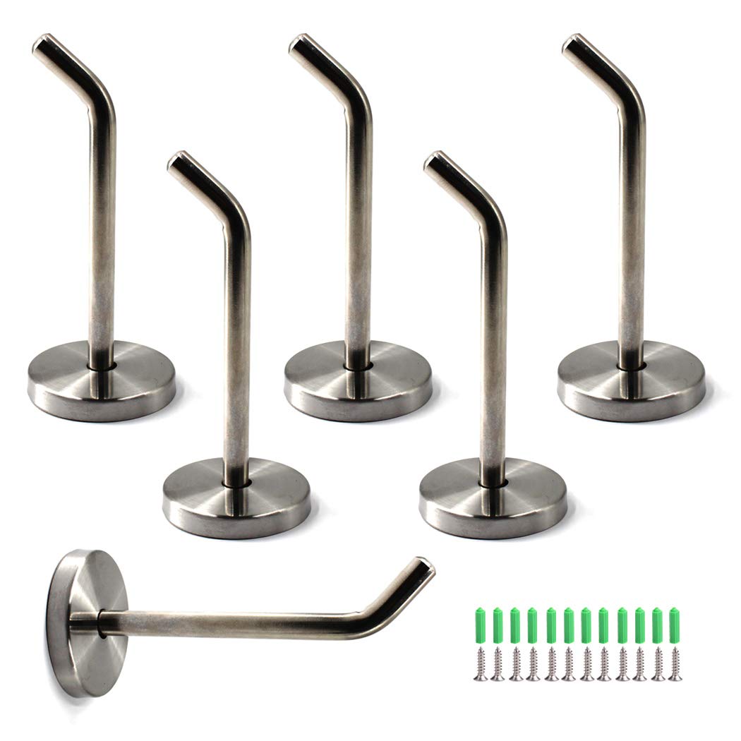 Flomore Stainless Steel Screw in Hooks for Hanging Plants Utensil Hooks for Kitchen Wall Mounted Coat Hook Display Hook (6 PCS Screws Included)