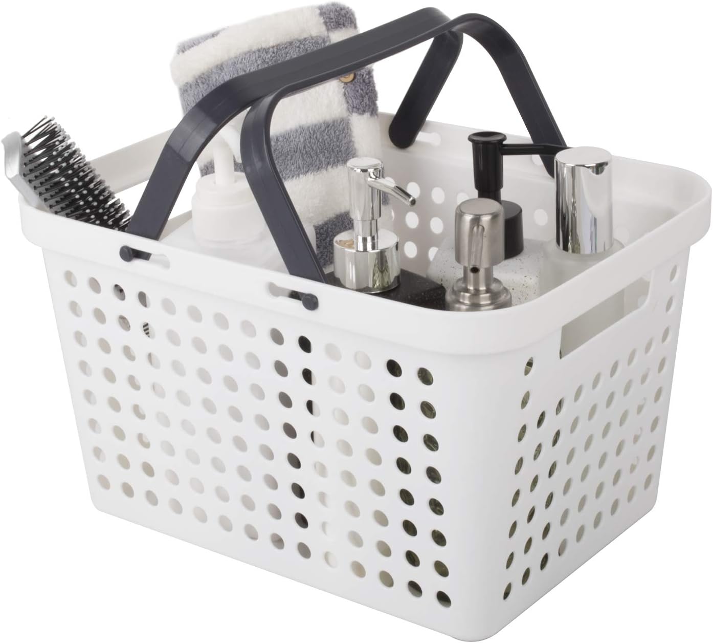 JiatuA White Plastic Organizer Storage Basket with Mobile Handles
