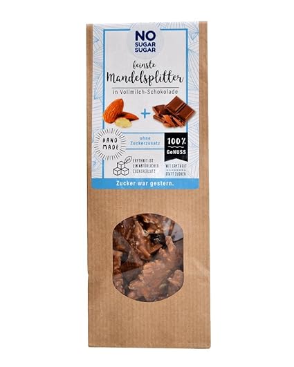 NO SUGAR SUGAR | Mandelsplitter in Vollmilch-Schokolade (100 g) vom Konditor, ohne Zuckerzusatz