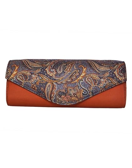 Tiska Ethnic Clutch - Embroidered Pure Silk Rust Color