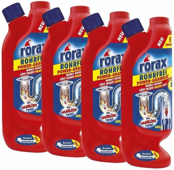 4 x rorax Rohrfrei power pellets dosing bottle 600g - Instant & resolves itself hair