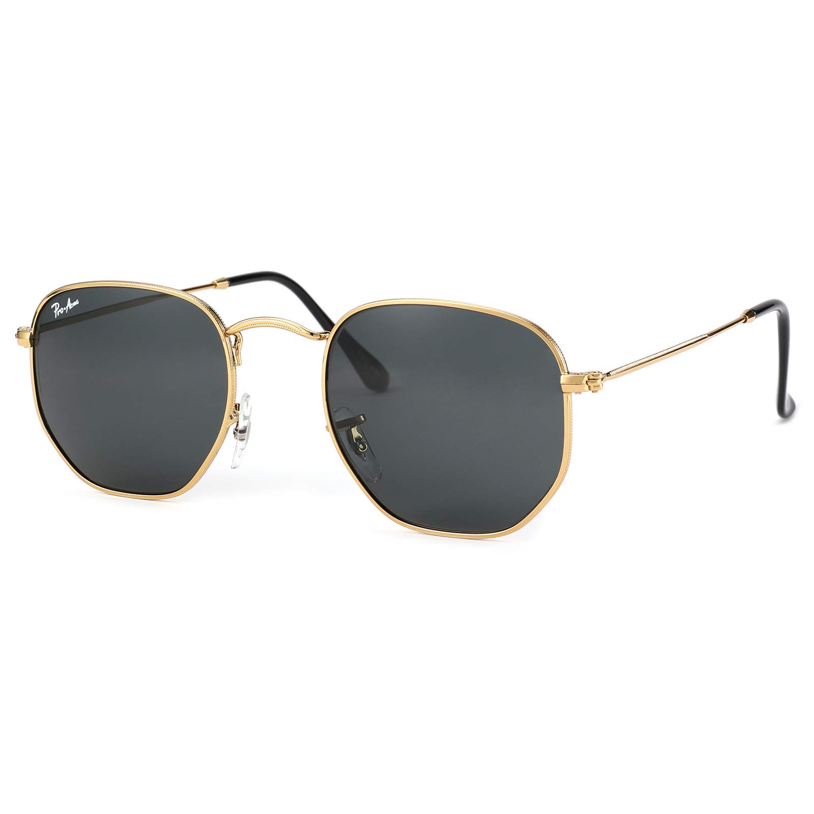 Photo 1 of ***(STOCK PHOTO FOR REFERENCE ONLY/ PRODUCT WILL DIFFER)***Pro Acme Small Square Sunglasses for Women Men 100% Real Glass Lens Hexagonal Frame (C8 | Gold | Grey, NEW-54)